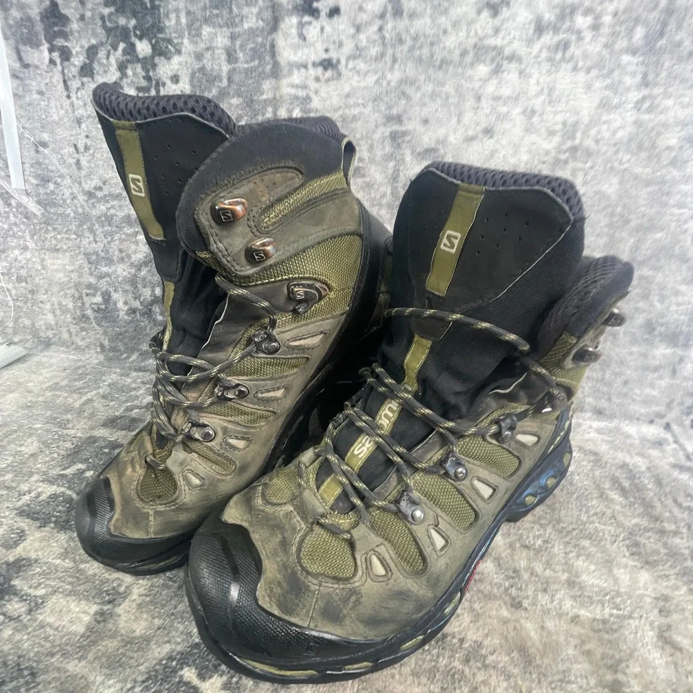 Salomon Mens 8 Quest 4D GTX Hiking Boots Olive Green Suede Mesh Waterproof